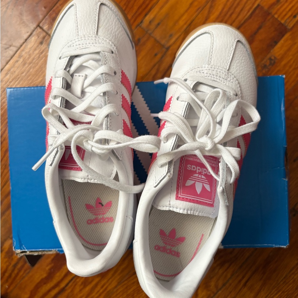 Adidas White Sneakers with Pink Accents